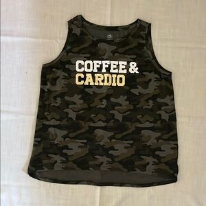 Athletic Works Green and Brown Camouflage Tank Top Coffee & Cardio